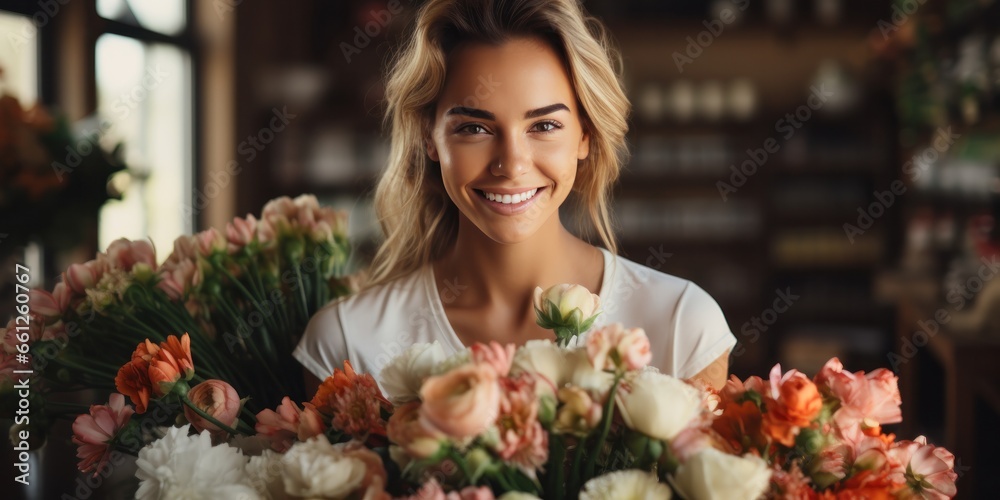 florist posing with flowers, generative AI florist posing with flowers, generative AI