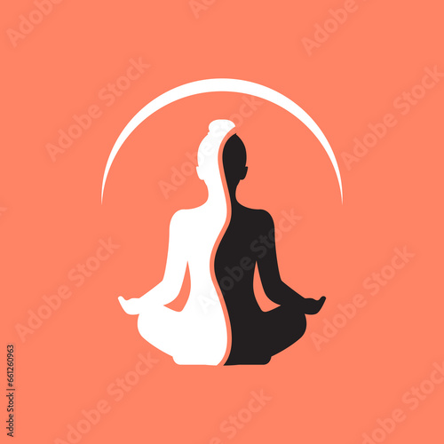 human relax soul yoga pose posture seated modern minimalist simple logo design vector icon illustration