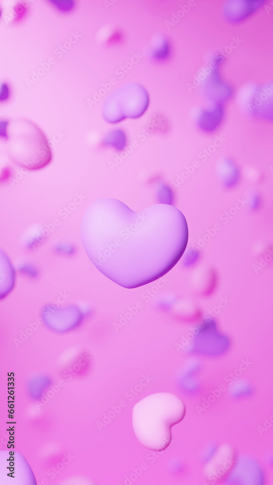 ピンク背景にピンクと紫の複数のハート。（縦長）