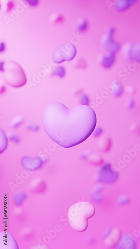 ピンク背景にピンクと紫の複数のハート。（縦長）