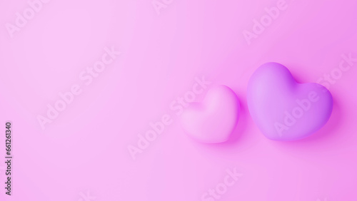 Fototapeta Naklejka Na Ścianę i Meble -  ピンク色の背景にピンクと紫のハート。コピースペース。（横長）