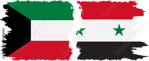 Syria and Kuwait grunge flags connection vector