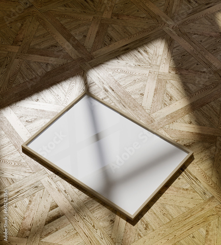 a bunch of wooden frame mockup poster on the wooden floor. aesthetic frame mockup