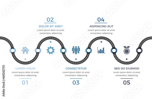 Infographic tempalte with road with place for your icons and text, vector eps10 illustration