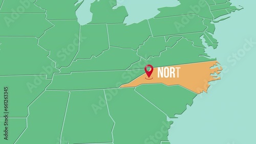 Mapa de los Estados Unidos de América con división política resaltando el estado de North Carolina photo