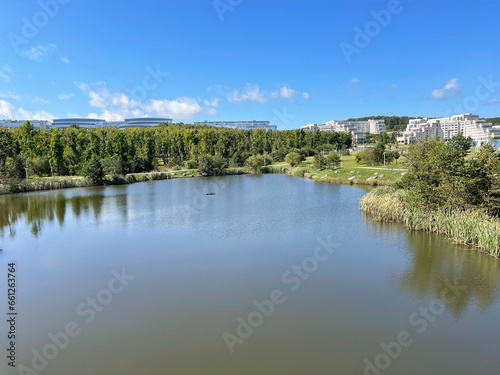Pond on the territory of the Far Eastern Federal University in Vladivostok in the fall