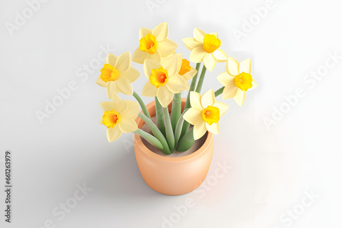 Daffodils in a pot 3d rendering style