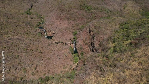 aerial view of the waterfall Encontro in the Complexo Macaquinhos, Goiás, Chapada dos veadeiros, brazil photo