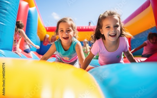 Kids on the inflatable boun...