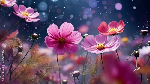 gorgeous  colourful cosmos on a hazy background 