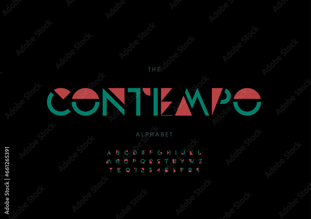 Vector of stylized modern font and alphabet