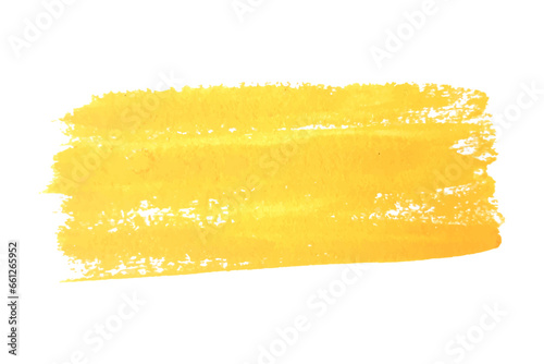 Wide yellow watercolor stroke. Spot of yellow paint on a white background.Vector graphics.