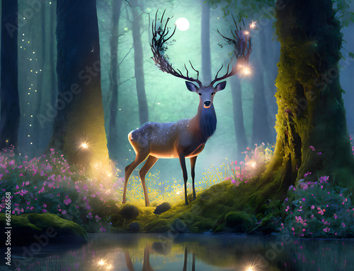 Deer in the fantasy realistic jungle