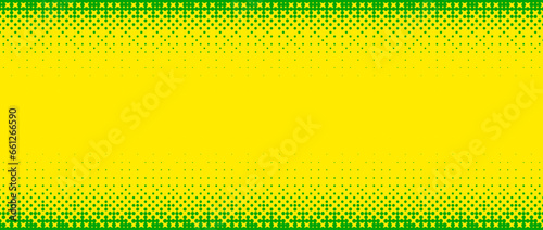 Pixelated bitmap gradient texture. Yellow and green dither pattern background. Abstract glitchy edge pattern. 8 bit video game screen wallpaper. Colorful pixel art retro illustration. Vector backdrop