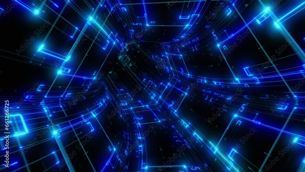 Loop Motion into digital technologic tunnels. 3D animation