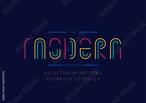 Vector of stylized modern font and alphabet