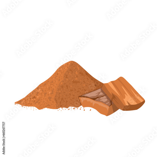 Vector illustration, pygeum bark powder, or Prunus africana tree bark, isolated on white background.