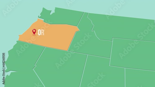 Mapa de los Estados Unidos de América con división política resaltando el estado de Oregon photo