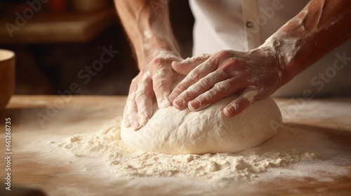 man kneading dough in a bakery