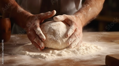 kneading a lot of bread in a bakery with dough