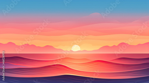 Sunset over the ocean vector simple 3d smooth cut isolated illustration © Ziyan Yang