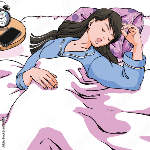 リラックスして眠るロングヘアの若い女性_02