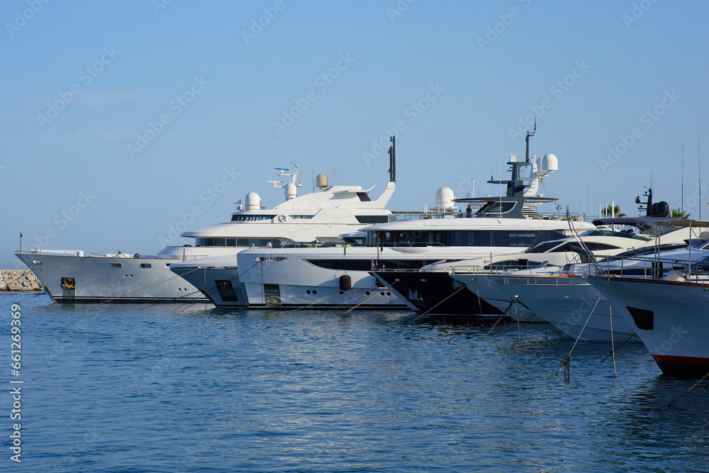 Luxury yacht marina. Vacations And Tourism Concept, Beautiful white modern yachts at sea port.