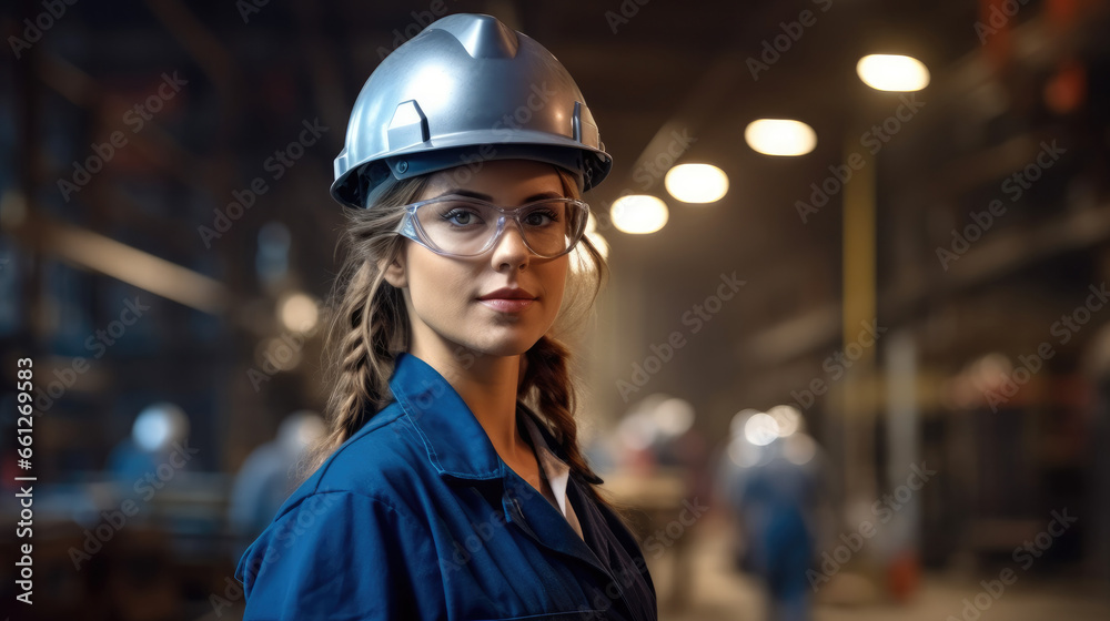 Female worker doing inspection and working at metal construction manufacture. Female worker doing inspection and working at metal construction manufacture.