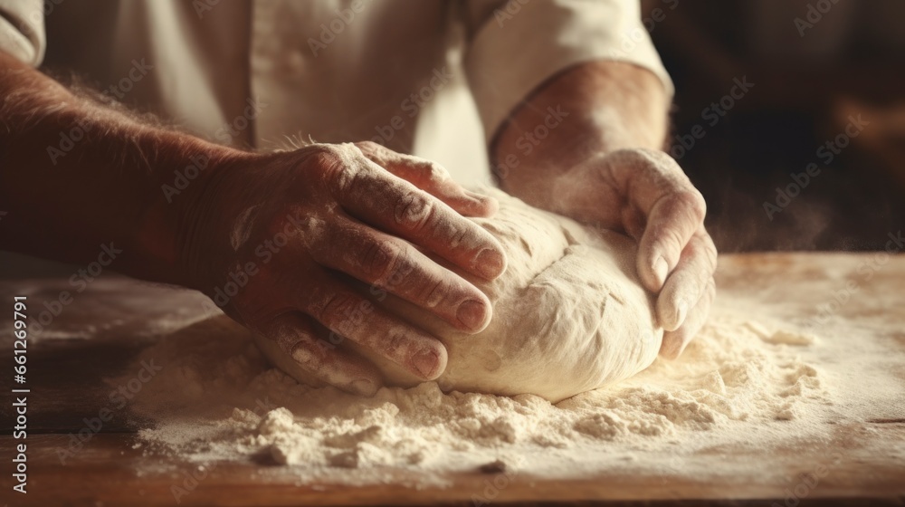 knead a lot of dough with your hands to make bread
