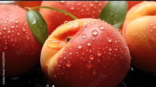 Luscious peach with water droplets, Fresh fruit.