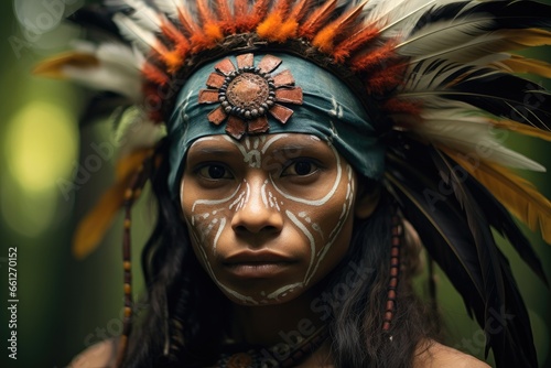 Portrait of a Huli tribe women from Papua New Guinea at jungle.