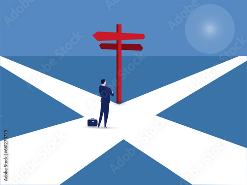 Businessman standing on middle way and choosing direction. Business concept. Modern Direction. vector illustration.