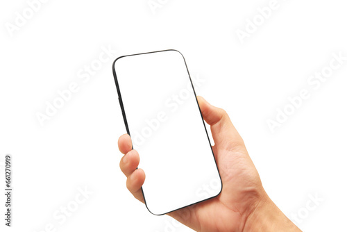 Hand holding smartphone device  touching screen