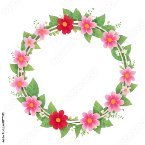 round frame with colorful flower arrangement, transparent background, generative ai