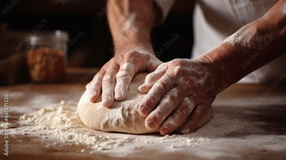 man's hands kneading a lot of dough