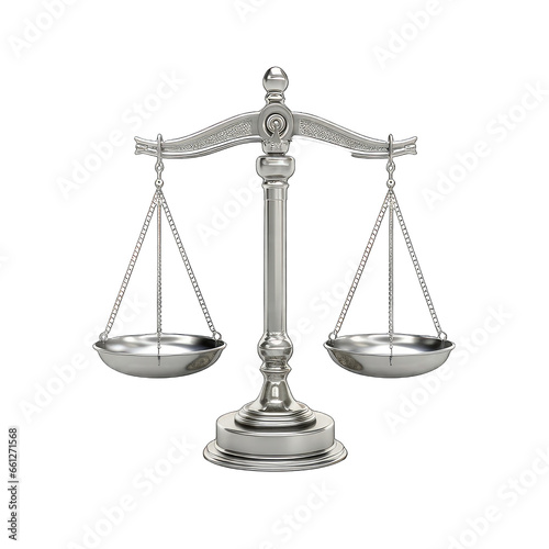 Silver scales of justice isolated on white background