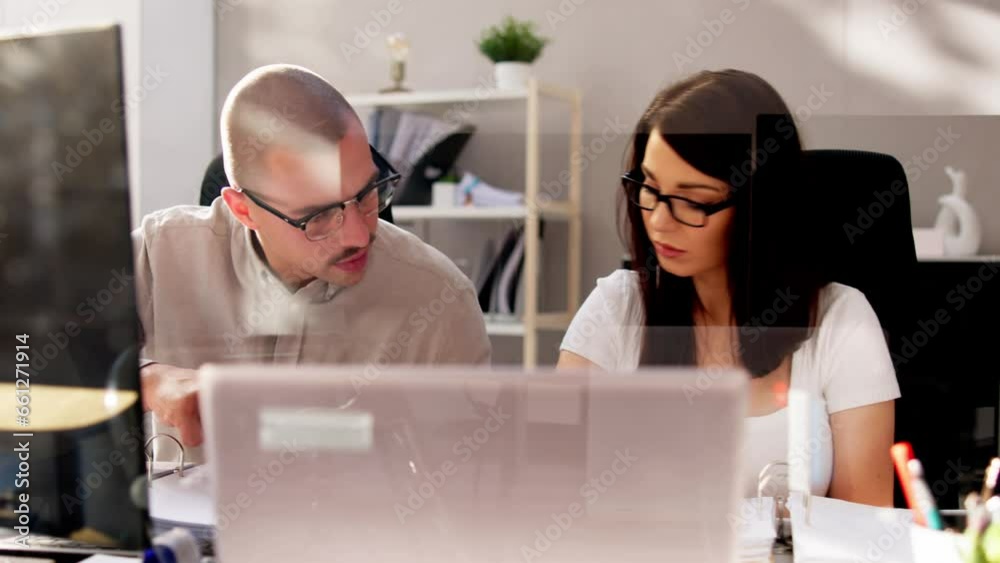 Young Financial Advisor Discussing Invoice With Her Client Young Financial Advisor Discussing Invoice With Her Client