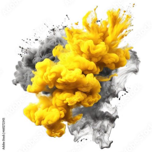 yellow paint splash explosion smoke cloud isolated on transparent background