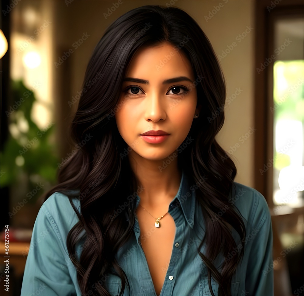 Elegance in Blue: Stunning Woman with Black Hair in Elegant Attire I Stock Photos Elegance in Blue: Stunning Woman with Black Hair in Elegant Attire I Stock Photos