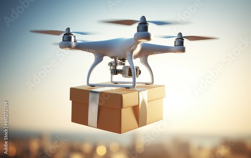Quadrocopter on sky background with box