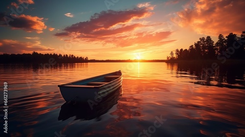 boat at sunset on a lake