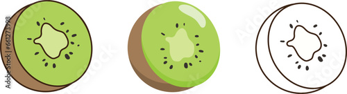 Kiwi flat line vector fruit icon illustration isolated logo. Kiwifruit cartoon flat line icon