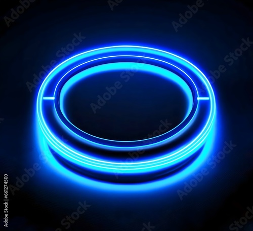 A blue neon light ring on a black background