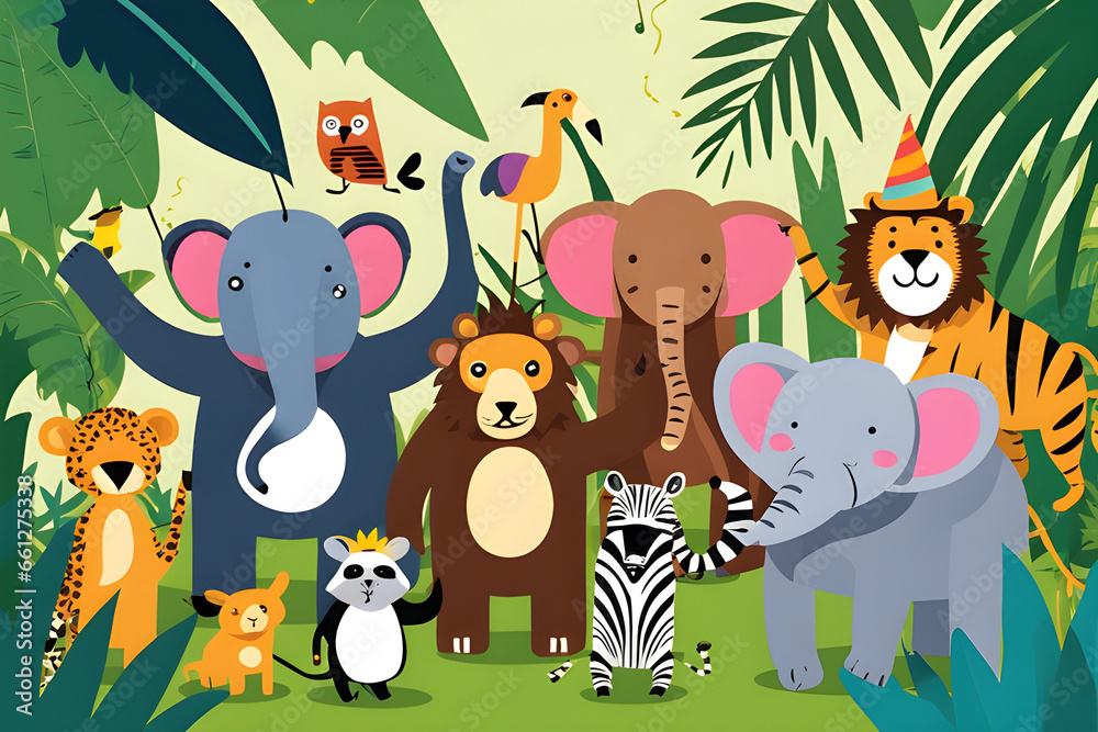 Naklejka premium animals in the jungle Generative AI