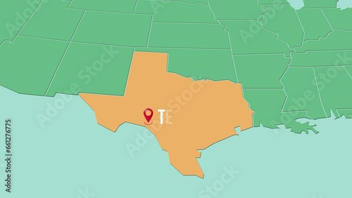 Mapa de los Estados Unidos de América con división política resaltando el estado de Texas photo
