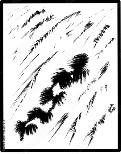 Abstract monochrome artwork. Wall art decoration. Black and white floral. Brush stroke style. 
