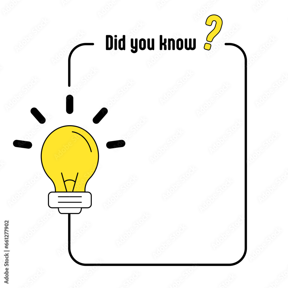 Did you know minimal square banner templates flat vector, Hanging light bulb and Frame for inserting text for advertising purposes. vector illustration. Did you know minimal square banner templates flat vector, Hanging light bulb and Frame for inserting text for advertising purposes. vector illustration.