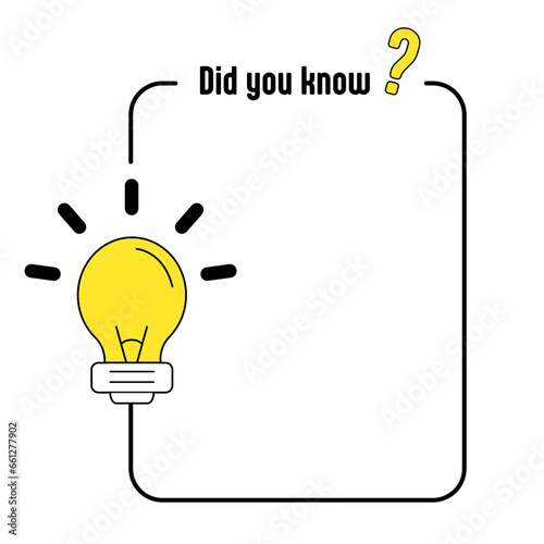 Did you know minimal square banner templates flat vector, Hanging light bulb and Frame for inserting text for advertising purposes. vector illustration.