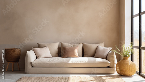 Living room in beige tone.