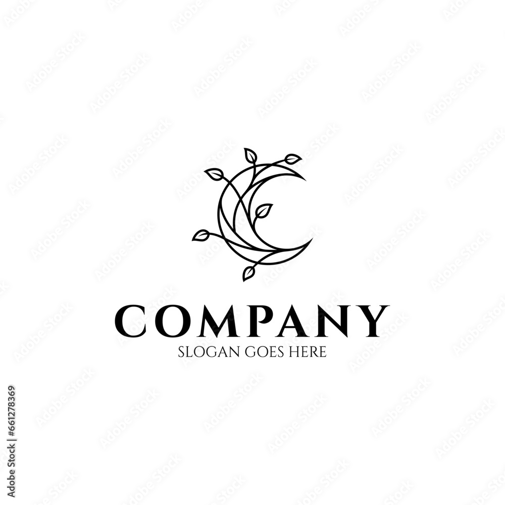 Crescent And Leaf Creative Logo Concept